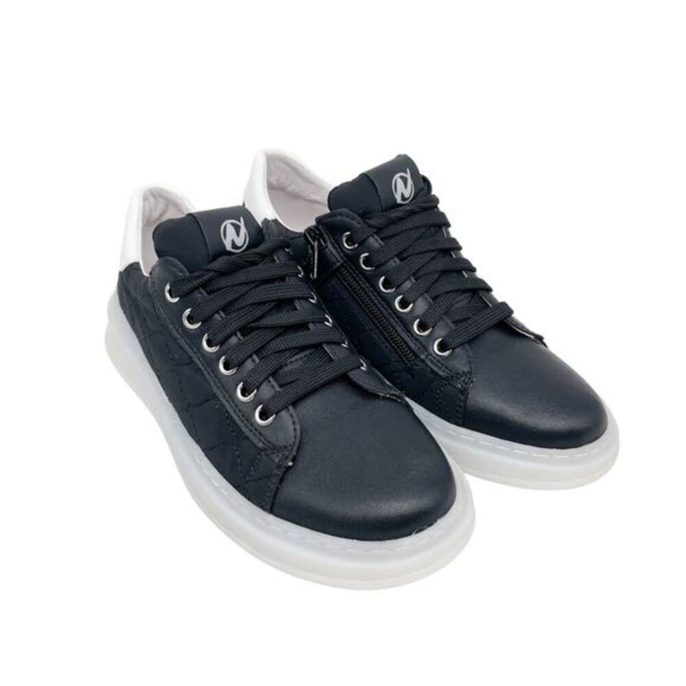 Naturino Big Kid's Meria Zip Black White Lace Up Sneakers US 4.5 EU‎ 36